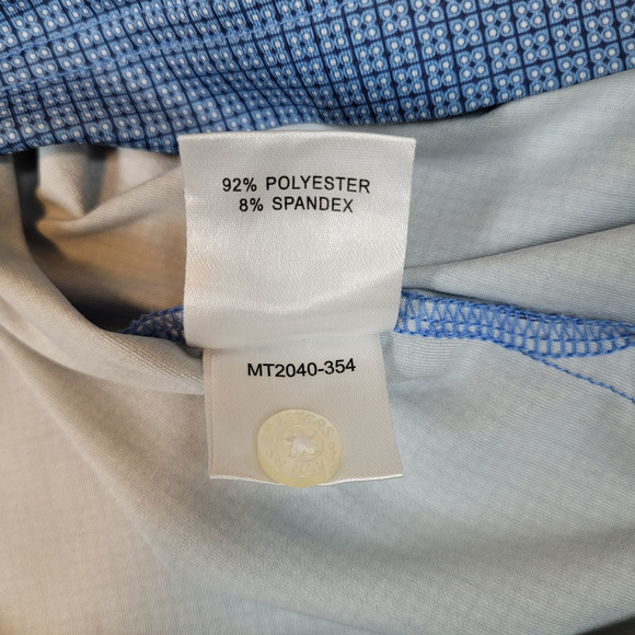 Masters Tech Blue Stretch Micro Check Polo Shirt Embroidered Logo Medium D7 - Picture 6 of 9